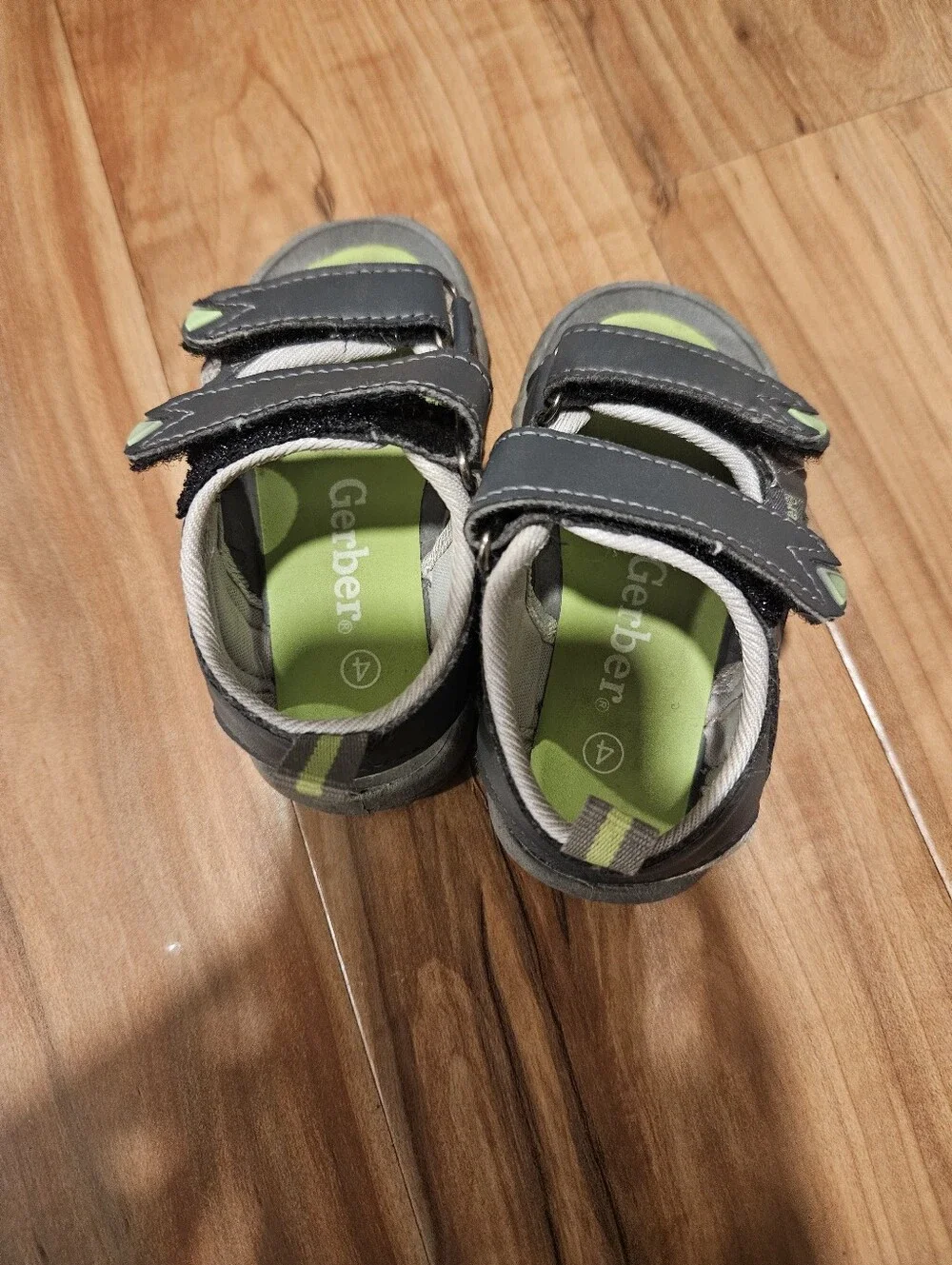 Kids Size 4 Gray and Lime Green Velcro Sandals